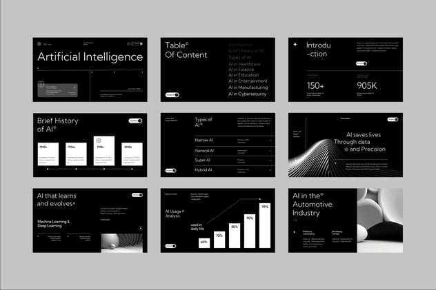 黑白配色现代人工智能AI keynote模板 - 顶尖PPT