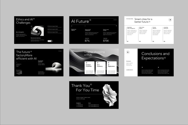 黑白配色现代人工智能AI keynote模板 - 顶尖PPT