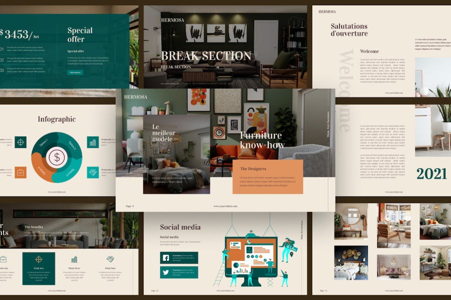 优雅室内装饰设计PPT模板 - 顶尖PPT