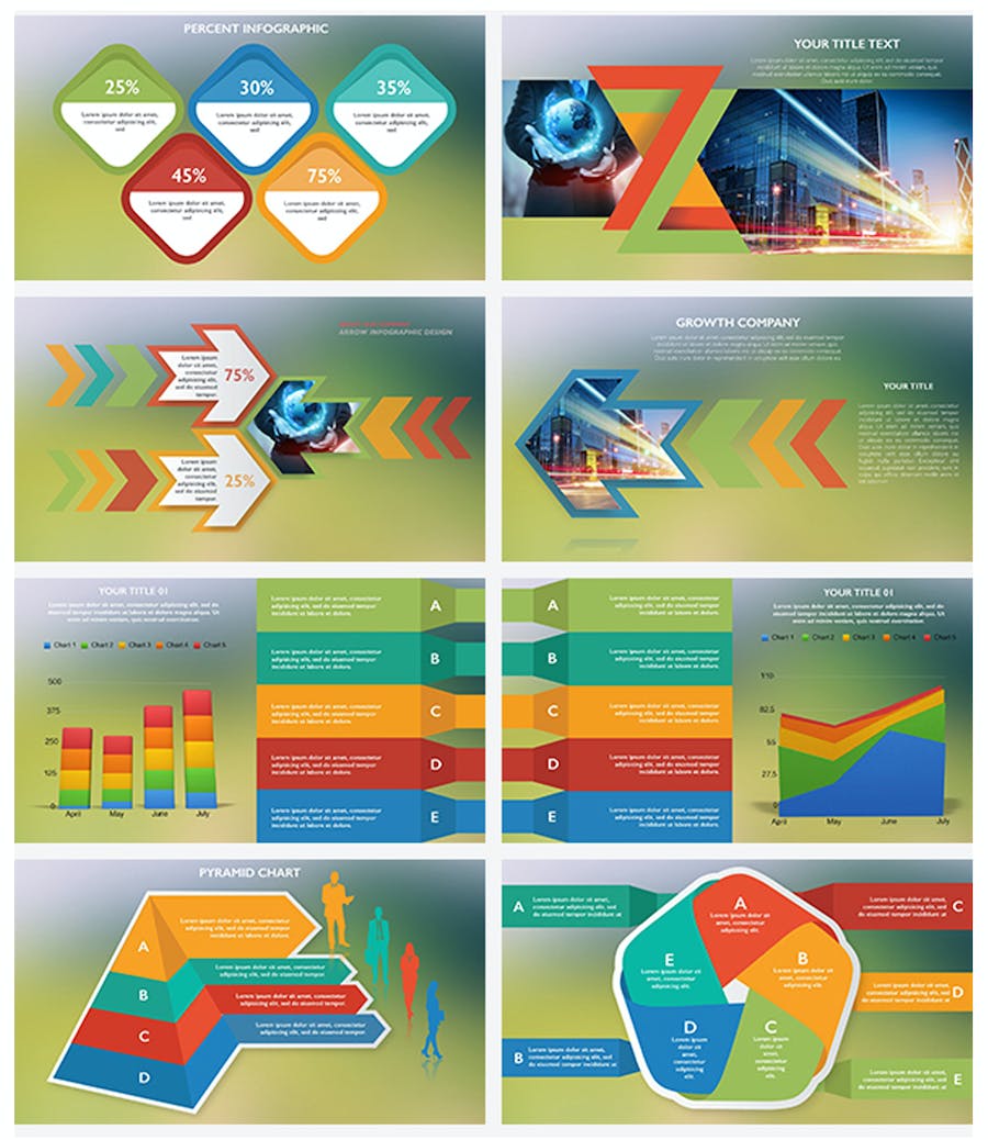 彩色商务团队介绍各种信息展示图形keynote模板 - 顶尖PPT
