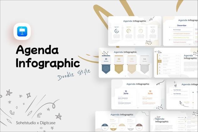 议程信息图图形涂鸦风格keynote模板 - 顶尖PPT