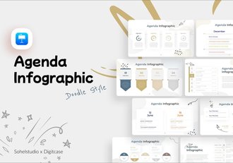 议程信息图图形涂鸦风格keynote模板 - 顶尖PPT