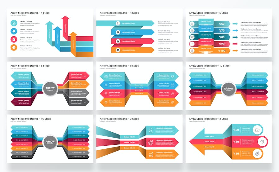 彩色多种样式箭头指向步骤图形要点展示图形keynote模板 - 顶尖PPT