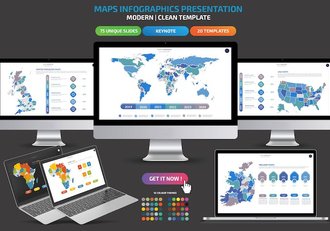 蓝色世界各个国家地图keynote模板 - 顶尖PPT