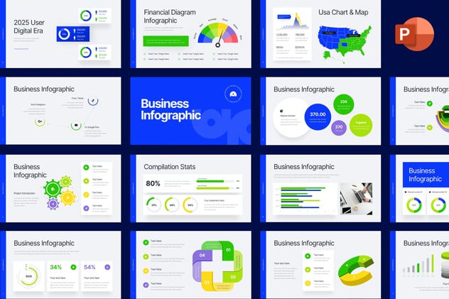 蓝绿商务信息图形PPT模板 - 顶尖PPT