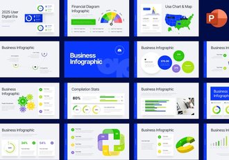 蓝绿商务信息图形PPT模板 - 顶尖PPT
