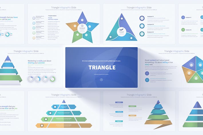 三角形五角形信息图形PPT模板 - 顶尖PPT