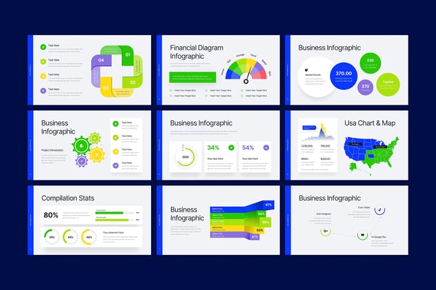 蓝绿商务信息图形PPT模板 - 顶尖PPT