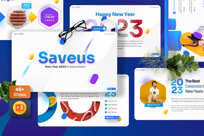 新年派对喜迎新年元旦祝福节日主题PPT模板 - 顶尖PPT