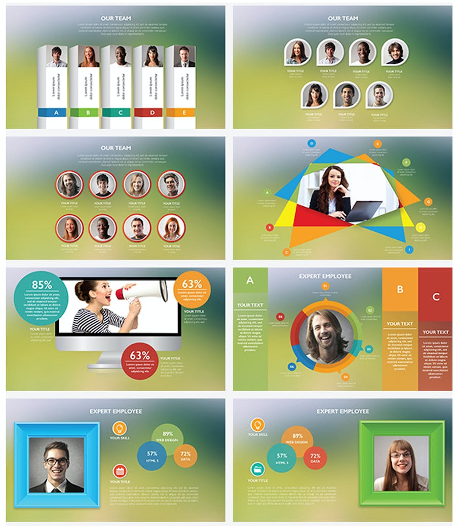 彩色商务团队介绍各种信息展示图形keynote模板 - 顶尖PPT