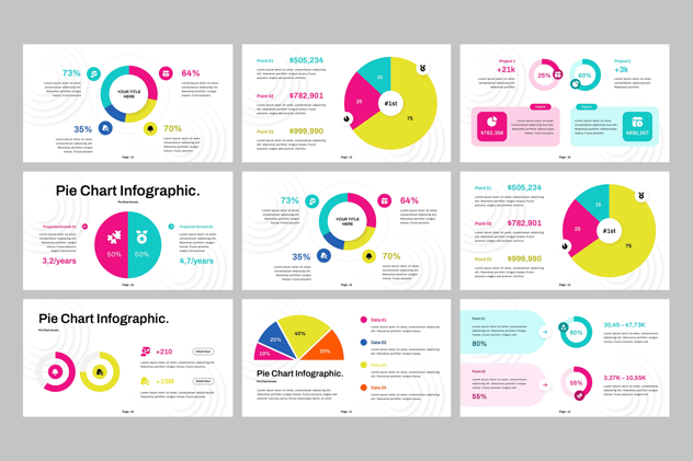 彩色多种样式圆环数据图饼图PPT模板 - 顶尖PPT