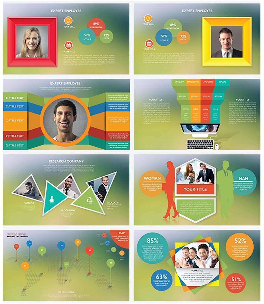 彩色商务团队介绍各种信息展示图形keynote模板 - 顶尖PPT