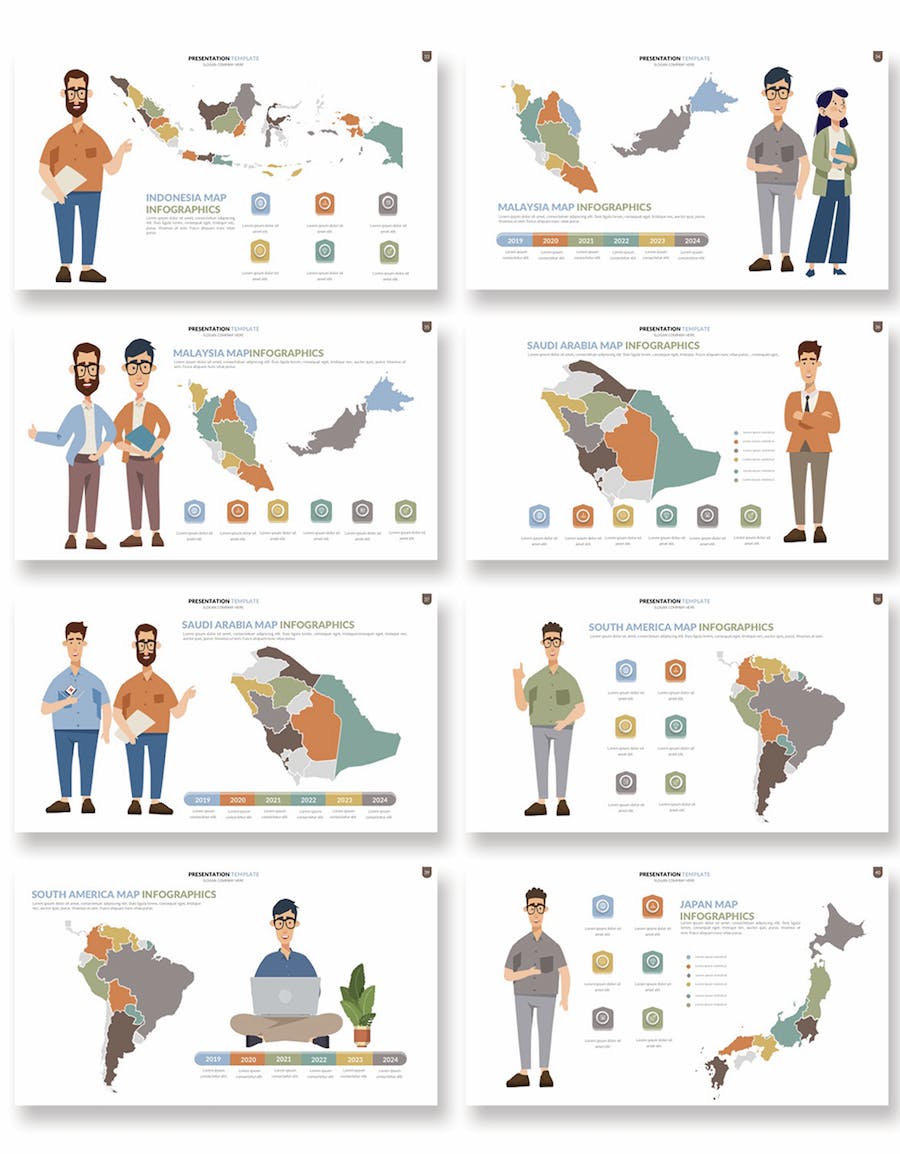 人物插画世界各国地图keynote动画模板 - 顶尖PPT