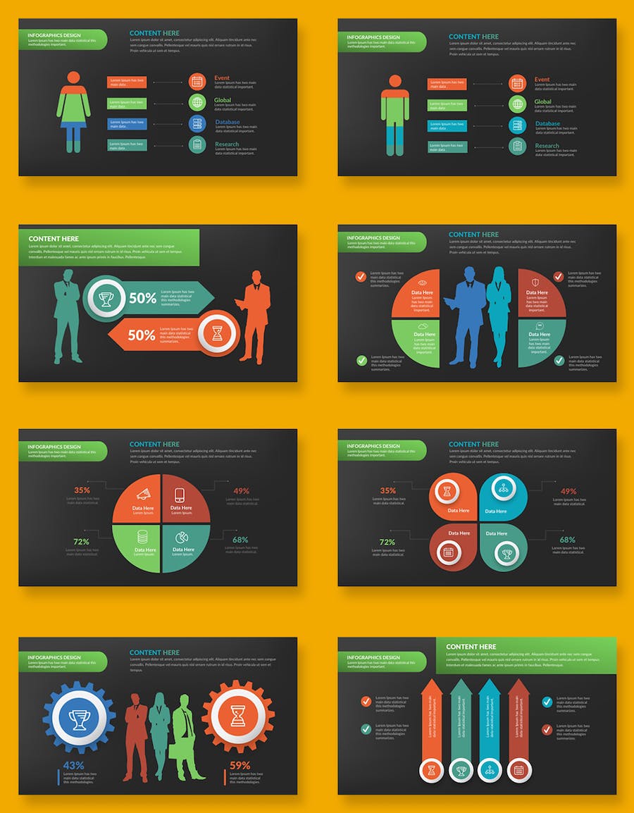 彩色多种样式数据分析对比图形图表keynote模板 - 顶尖PPT