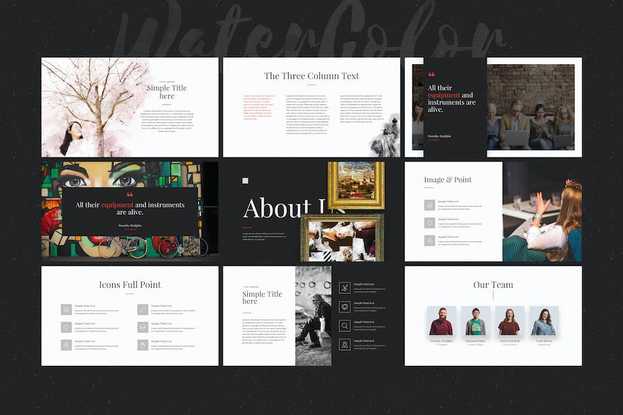 水彩极简风艺术作品展示价值分析keynote模板 - 顶尖PPT