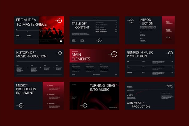 红黑配色音乐制作主题keynote模板 - 顶尖PPT