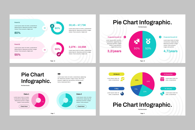 彩色多种样式圆环数据图饼图PPT模板 - 顶尖PPT