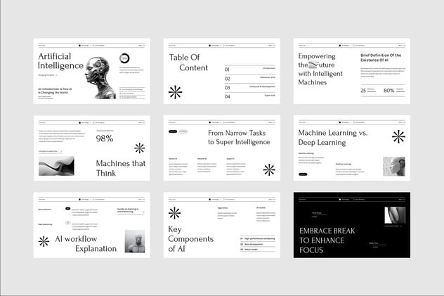 黑白配色现代人工智能PPT模板 - 顶尖PPT