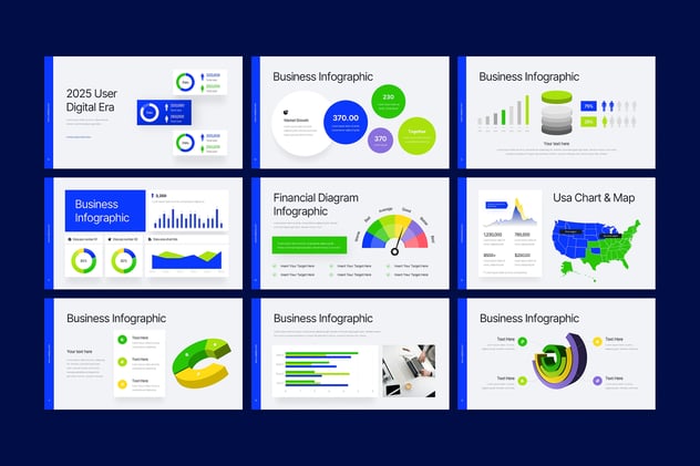 蓝绿商务信息图形PPT模板 - 顶尖PPT