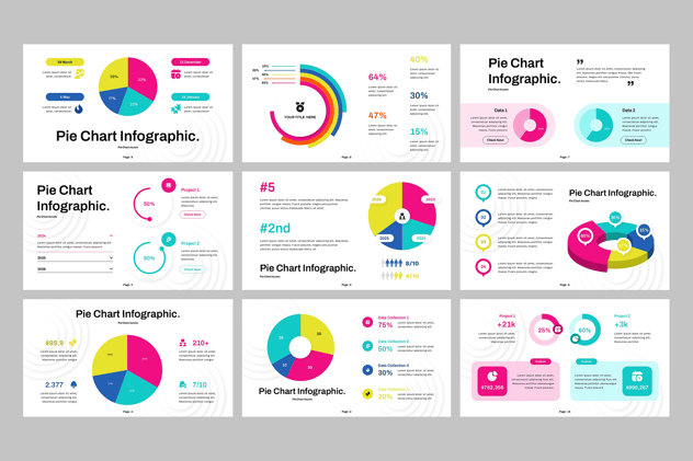 彩色多种样式圆环数据图饼图PPT模板 - 顶尖PPT