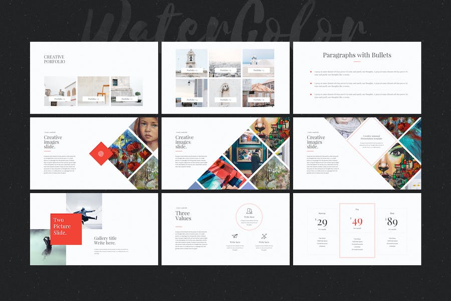 水彩极简风艺术作品展示价值分析keynote模板 - 顶尖PPT