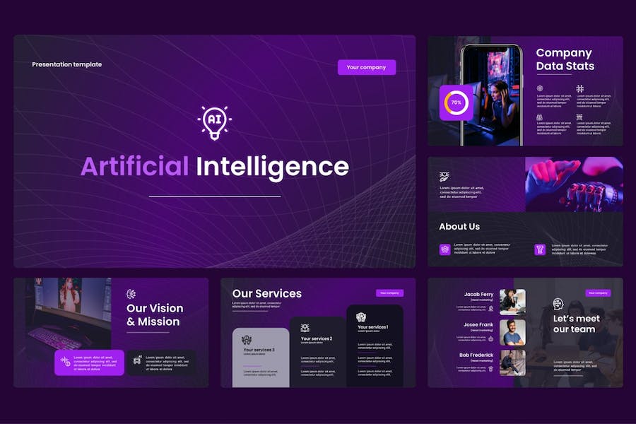 AI技术未来科技人工智能商务ppt模板 - 顶尖PPT