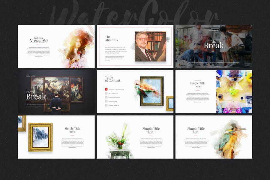 水彩极简风艺术作品展示价值分析keynote模板 - 顶尖PPT