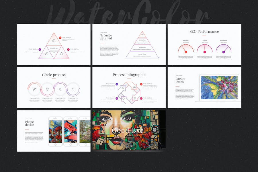 水彩极简风艺术作品展示价值分析keynote模板 - 顶尖PPT