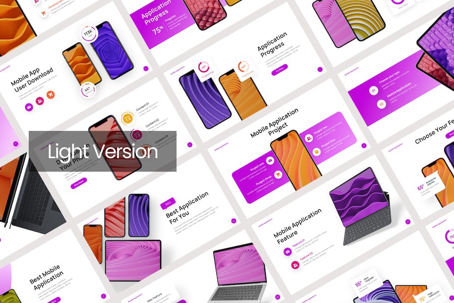 移动应用程序手机模型样机展示PPT模板 - 顶尖PPT