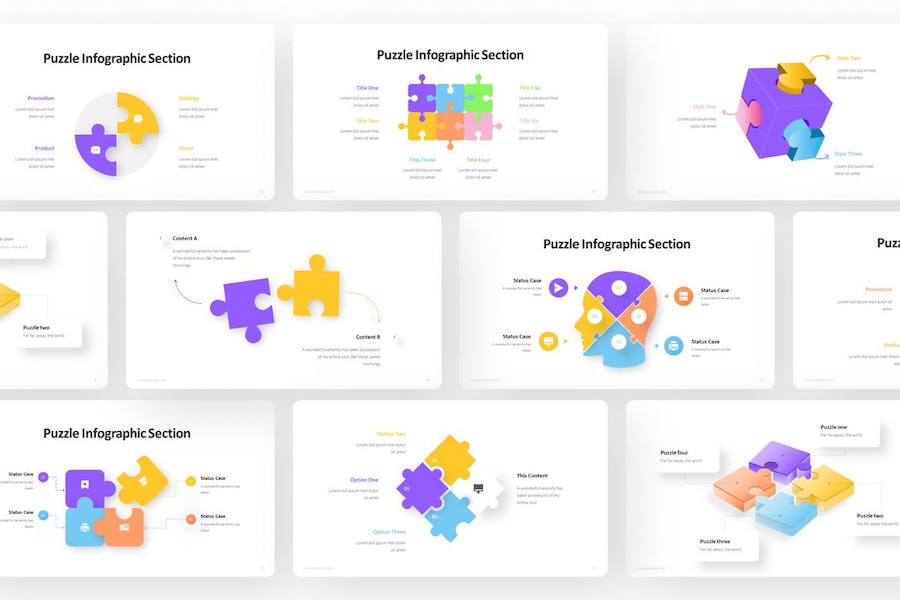 精美彩色魔方拼图积木组合keynote图形模板 - 顶尖PPT