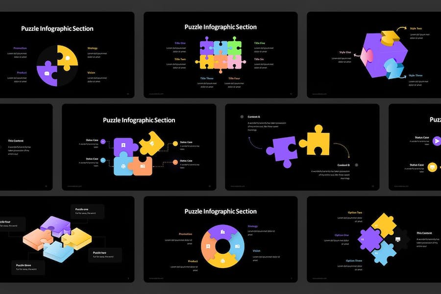 精美彩色魔方拼图积木组合keynote图形模板 - 顶尖PPT