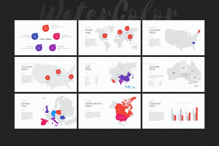 水彩极简风艺术作品展示价值分析keynote模板 - 顶尖PPT