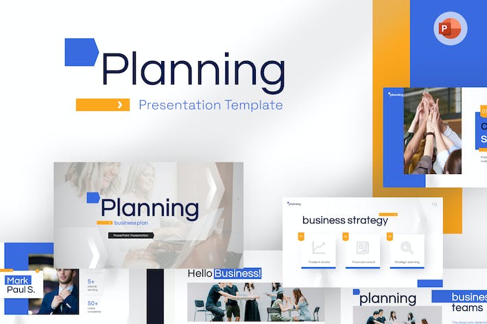 蓝橙色简约商业计划企业合作团队介绍项目汇报商务通用PPT模板 - 顶尖PPT