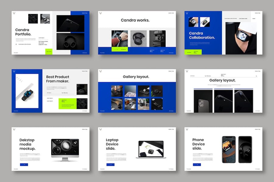 蓝色图片网格商务宣传Keynote模板 重试 - 顶尖PPT