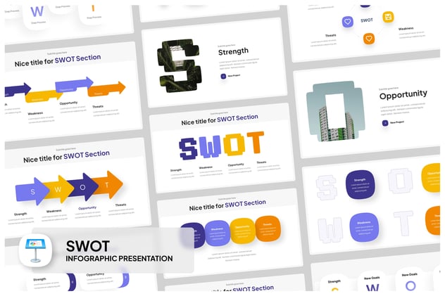 SWOT战略分析信息图形Keynote模板 - 顶尖PPT