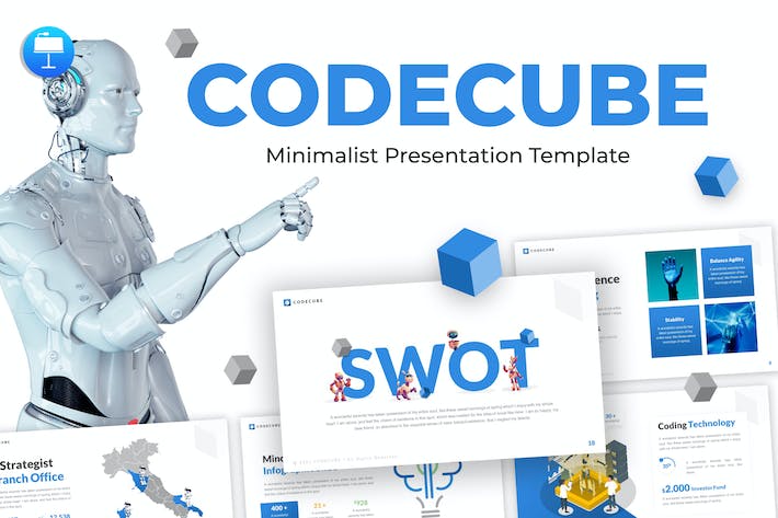 创意科技方块人工智能SWOT分析未来科技虚拟现实keynote模板 - 顶尖PPT