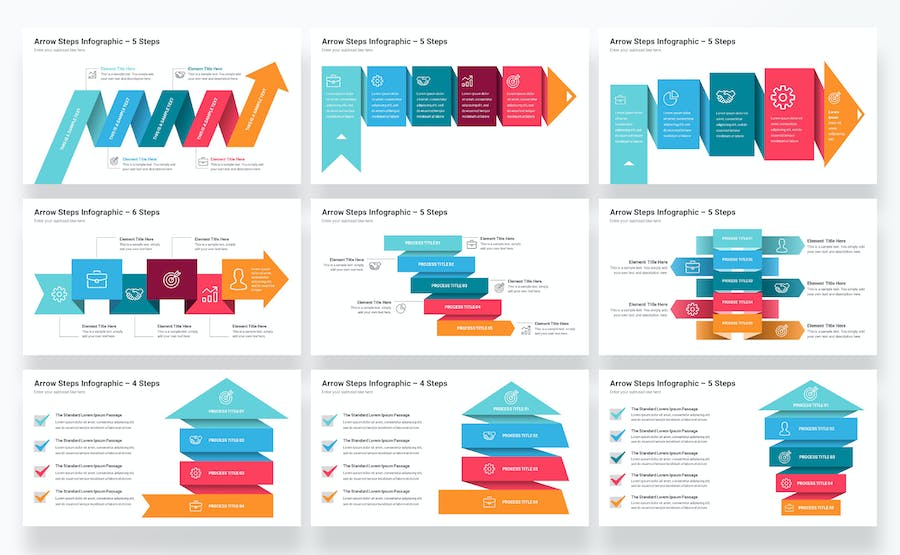 彩色多种样式箭头指向步骤图形要点展示图形keynote模板 - 顶尖PPT