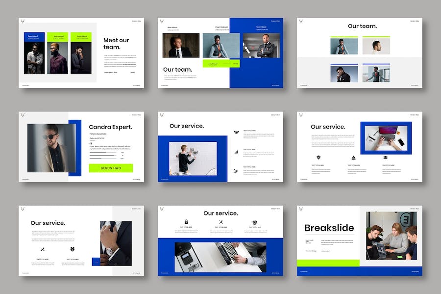 蓝色图片网格商务宣传Keynote模板 重试 - 顶尖PPT