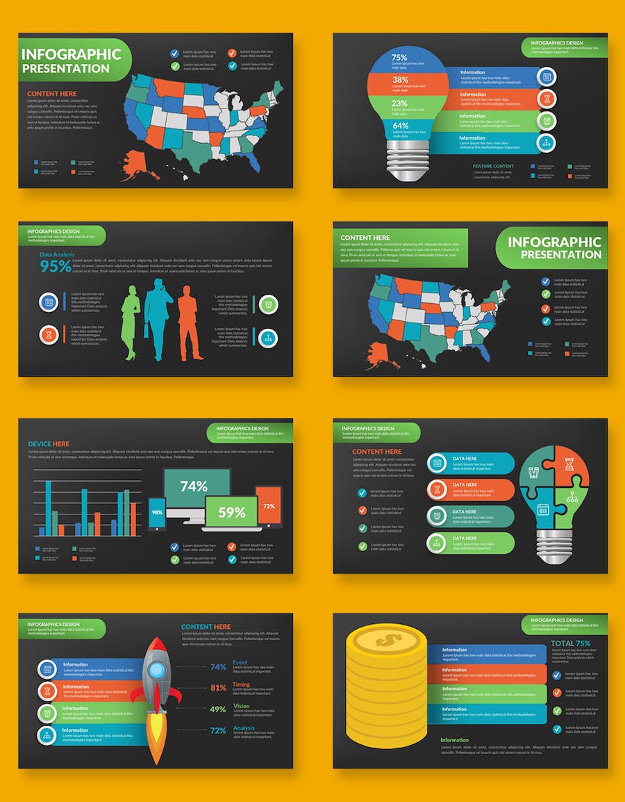 彩色对比要点信息展示PPT图形图表 - 顶尖PPT