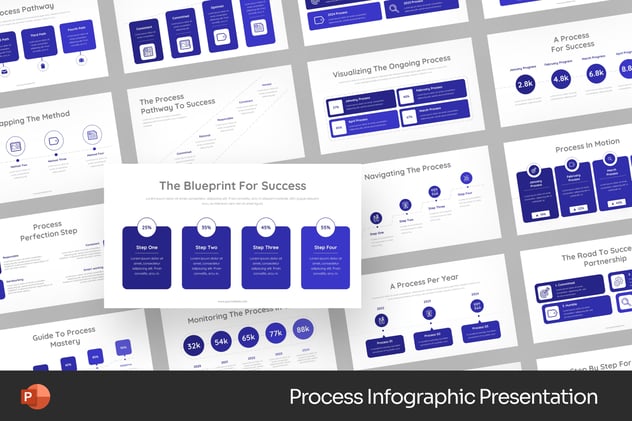 深蓝色步骤流程信息图形PPT模板 - 顶尖PPT