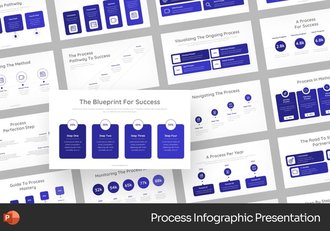 深蓝色步骤流程信息图形PPT模板 - 顶尖PPT