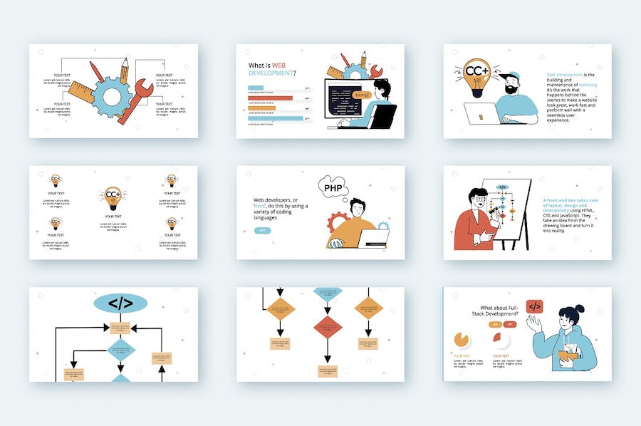 简洁Web开发技术主题矢量插画PPT图解 - 顶尖PPT