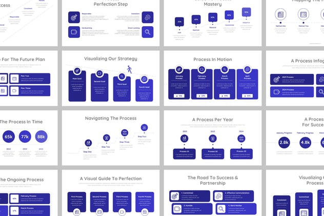 深蓝色步骤流程信息图形PPT模板 - 顶尖PPT