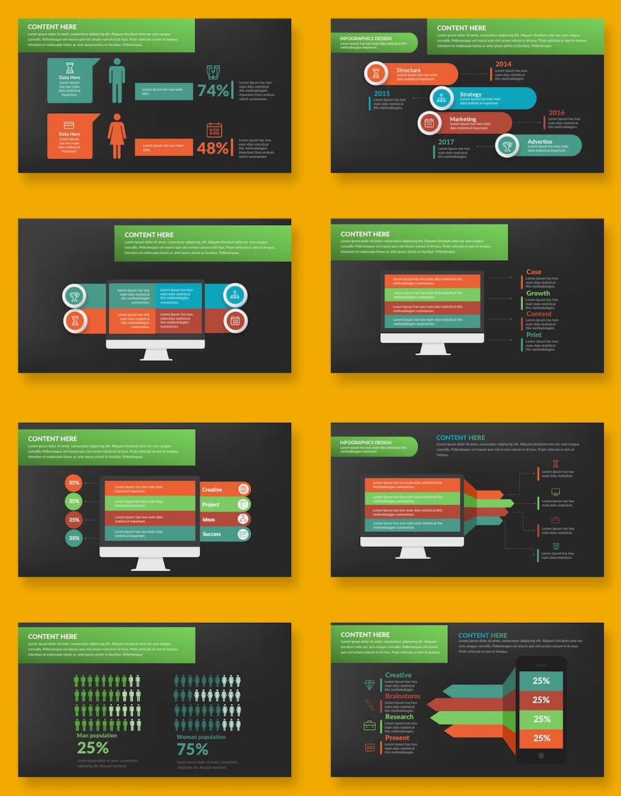 彩色对比要点信息展示PPT图形图表 - 顶尖PPT