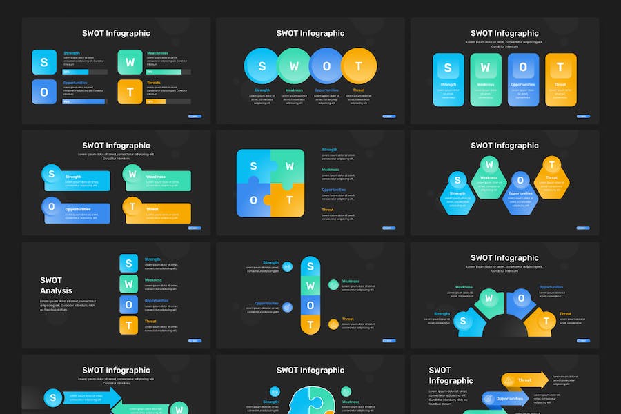 SWOT分析信息图表市场研究PPT模板 - 顶尖PPT