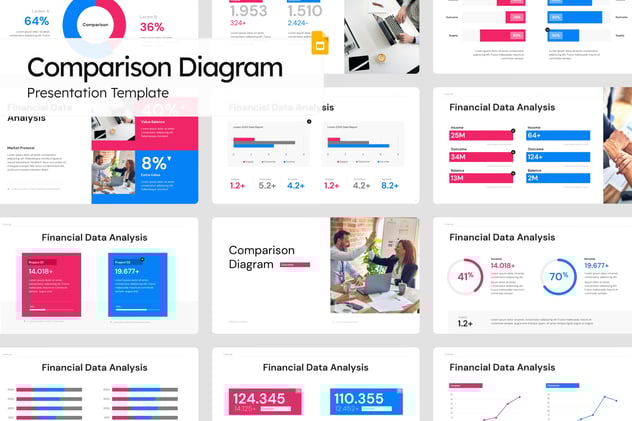 红蓝数据对比图形PPT模板 - 顶尖PPT