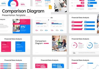 红蓝数据对比图形PPT模板 - 顶尖PPT