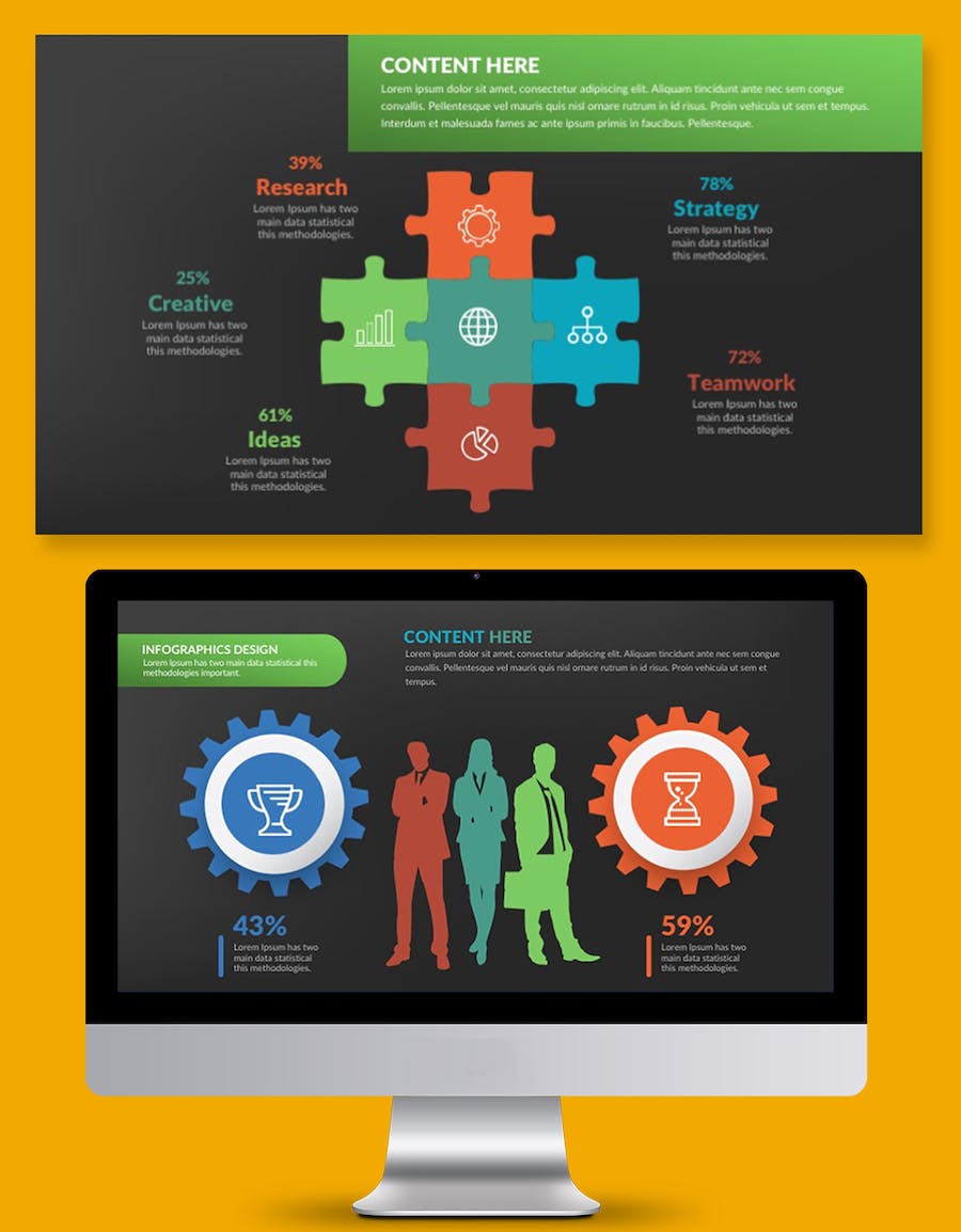 彩色对比要点信息展示PPT图形图表 - 顶尖PPT