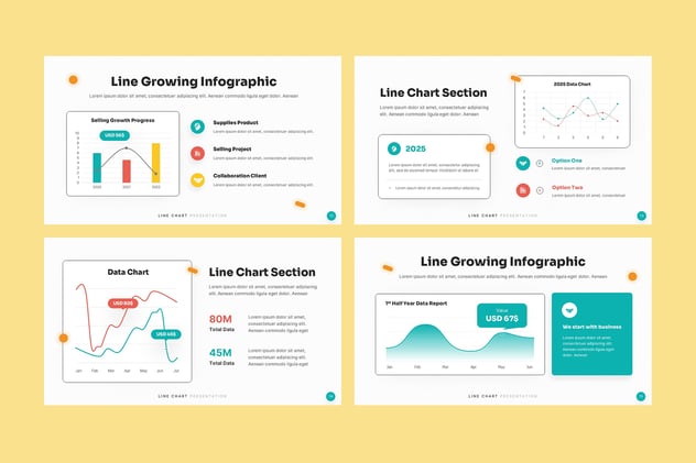 多种样式彩色折线图PPT模板 - 顶尖PPT