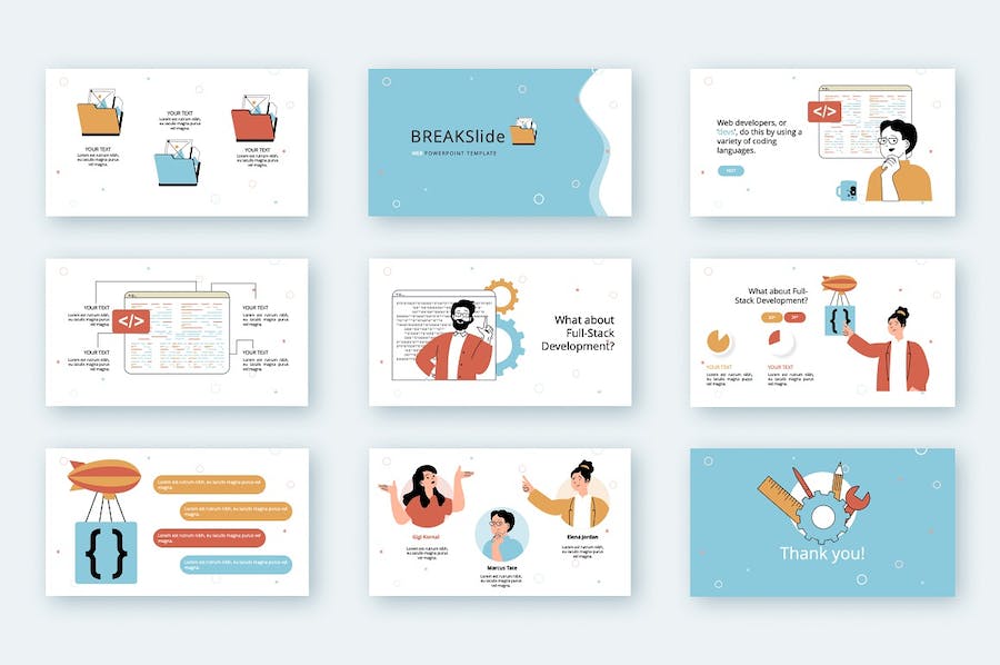 简洁Web开发技术主题矢量插画PPT图解 - 顶尖PPT